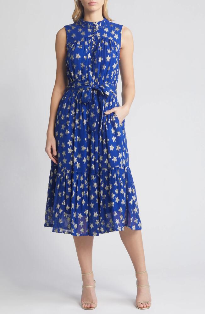 CIEBON Tara Star Metallic Sleeveless Midi Dress in Blue Cover