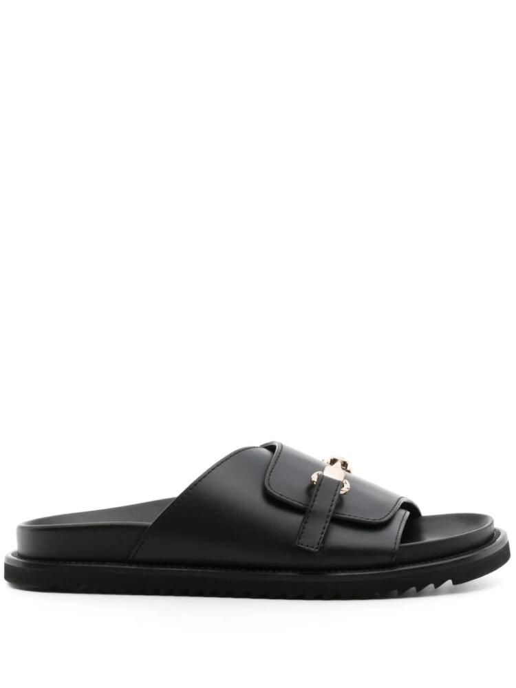 Doucal's logo-buckle leather slides - Black Cover