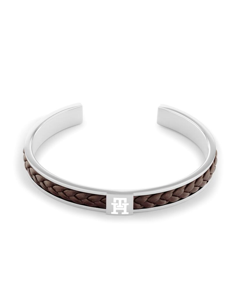 Tommy Hilfiger Men's Braided Brown Leather and Stainless Steel Bracelet - Brown Cover