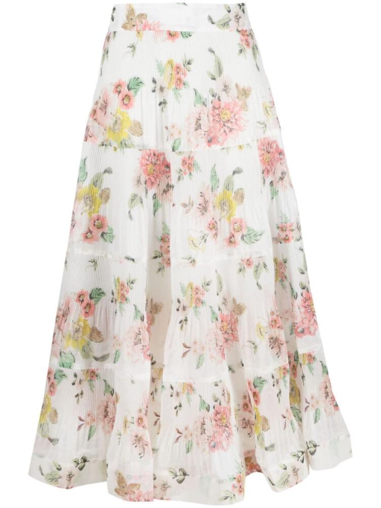 ZIMMERMANN pleated floral-print midi skirt - White Cover