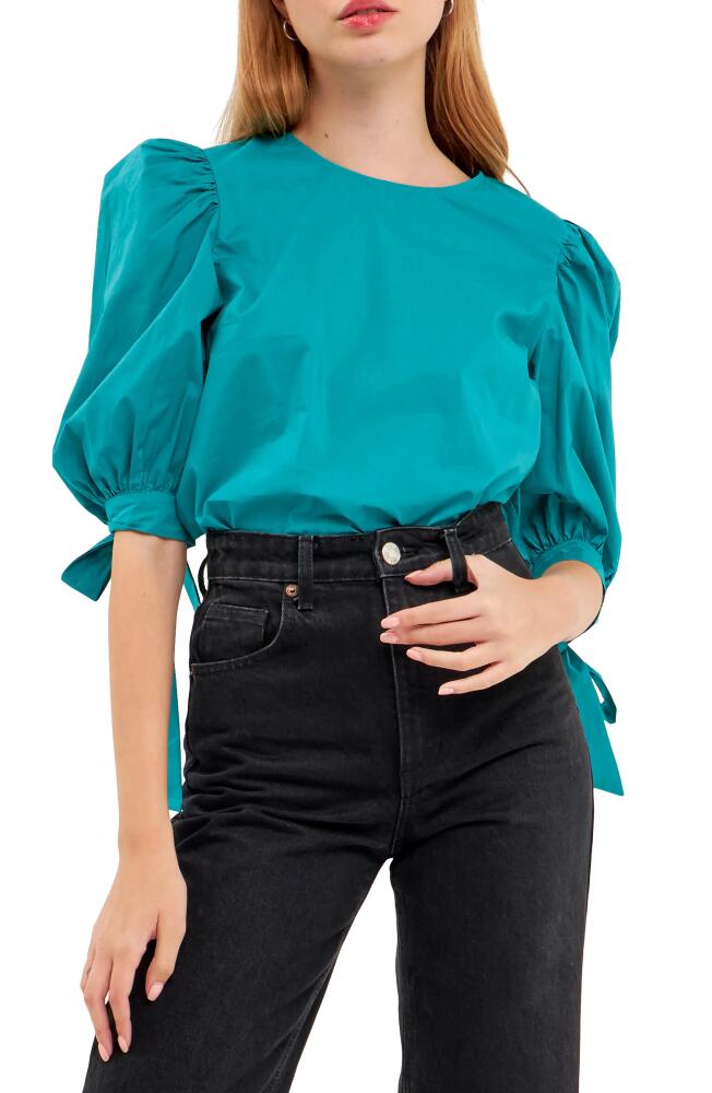 English Factory Bow Banded Puff Sleeve Blouse in Teal Cover