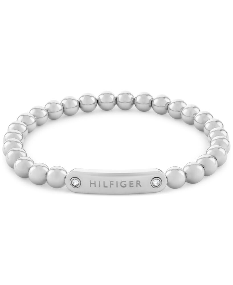 Tommy Hilfiger Beaded Stainless Steel Logo Stretch Bracelet - Silver Cover