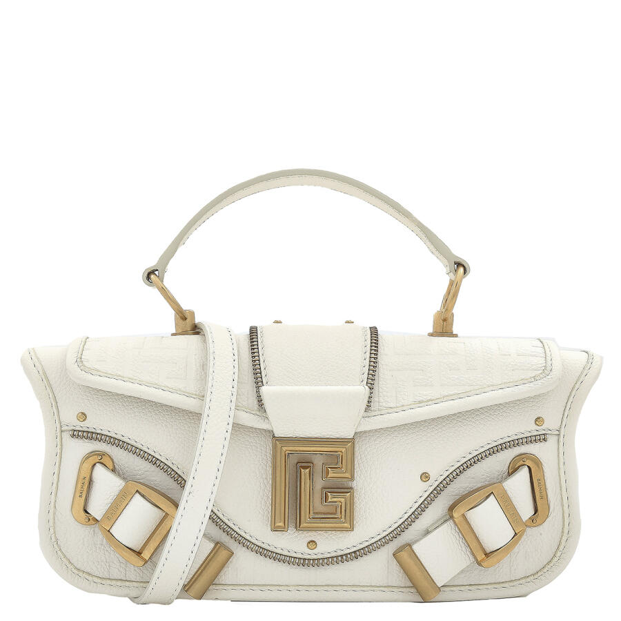 Balmain White Grained Leather Blaze Clutch Bag Cover