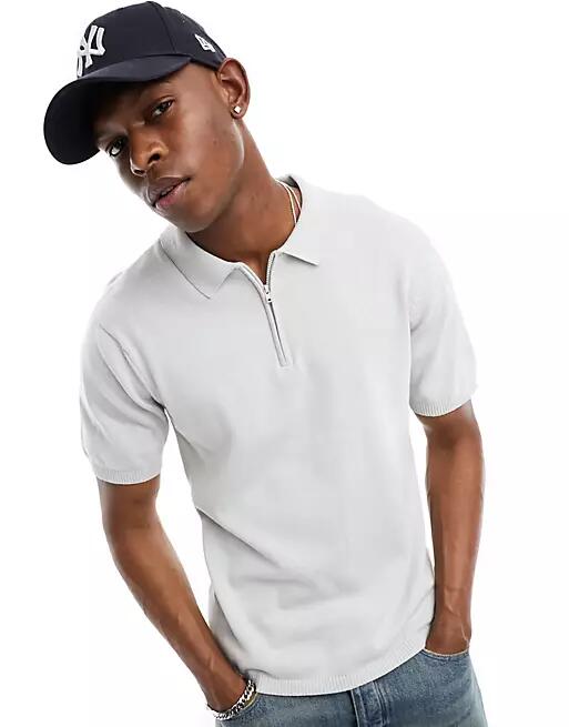 Another Influence knitted zip polo in light gray Cover