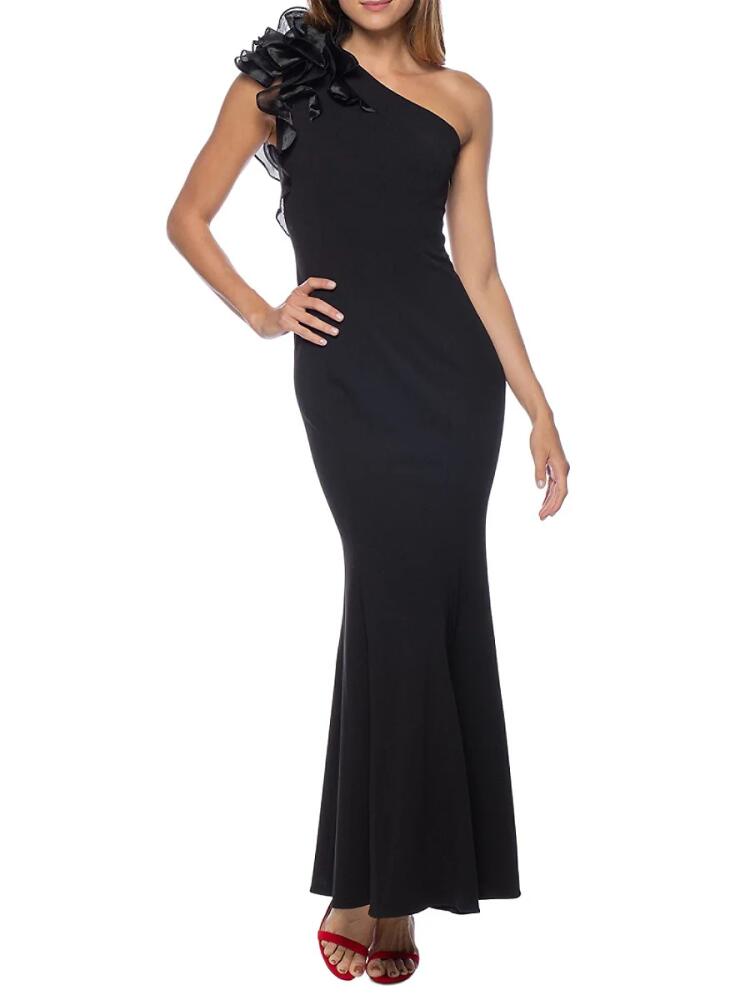 Marina Women's Ruffle One Shoulder Mermaid Gown - Black Cover