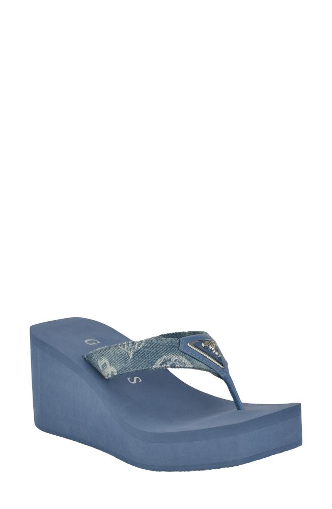 GUESS Demmey Platform Wedge Flip Flop in Dark Blue Cover