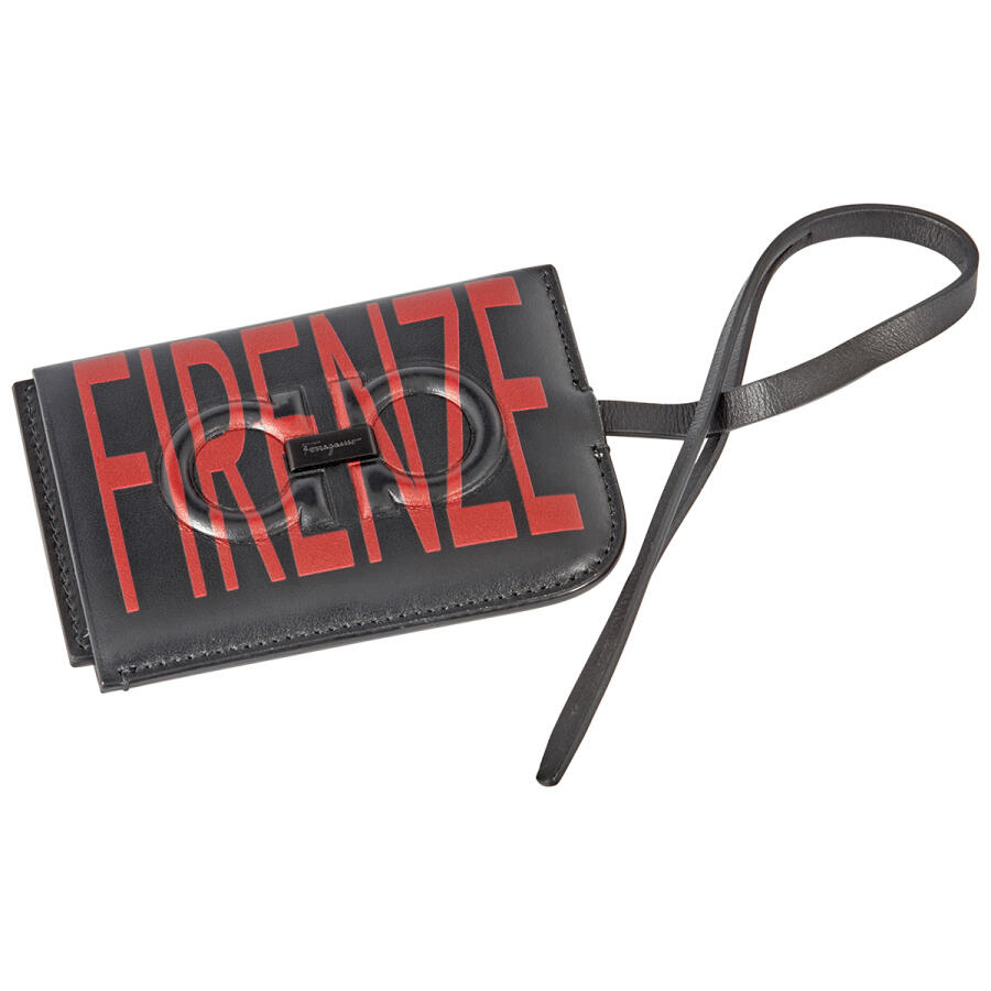 Salvatore Ferragamo Black/Red Mens Firenze ID Holder Cover