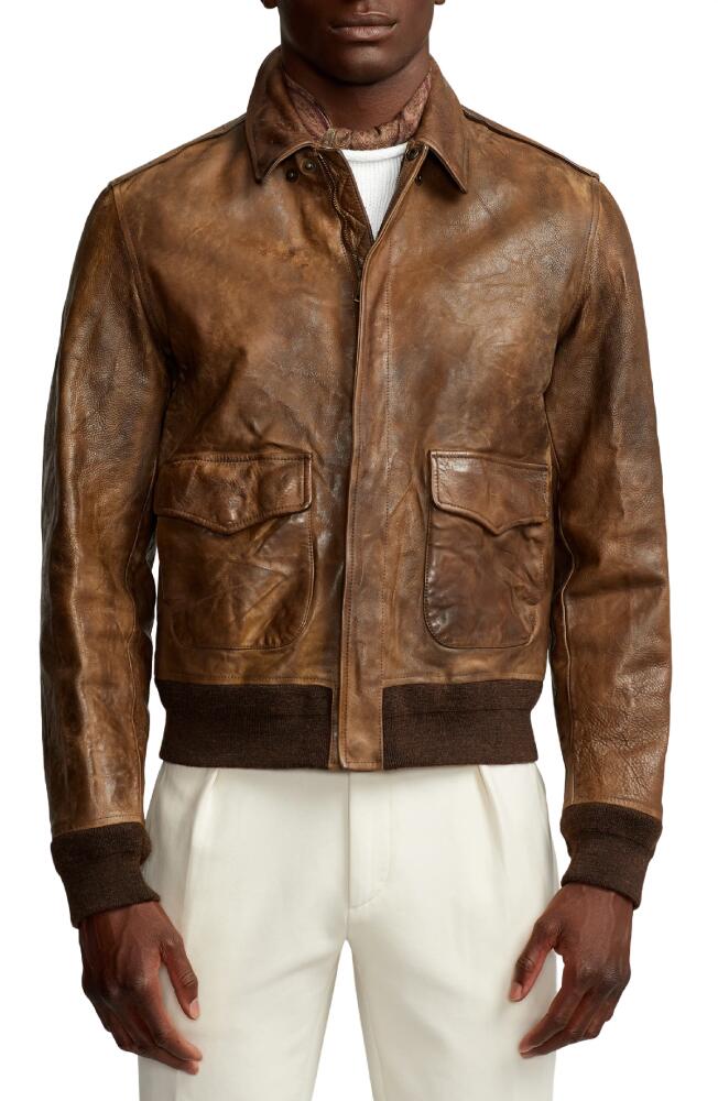 Ralph Lauren Purple Label Ridley Leather Bomber Jacket in Vintage Brown Cover