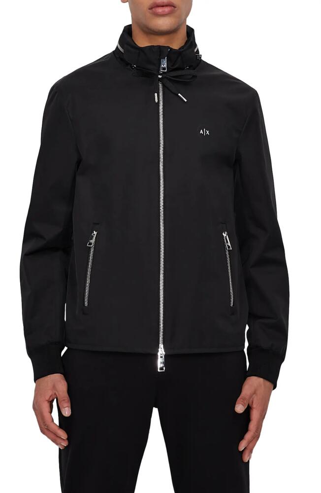 Armani Exchange Classic Yacht Cotton Blend Jacket with Hidden Hood in Black Cover