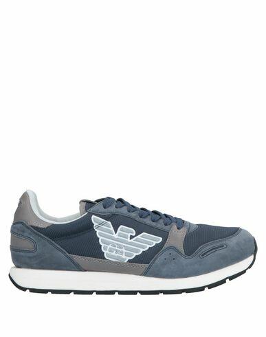 Emporio Armani Man Sneakers Slate blue Soft Leather, Textile fibers Cover