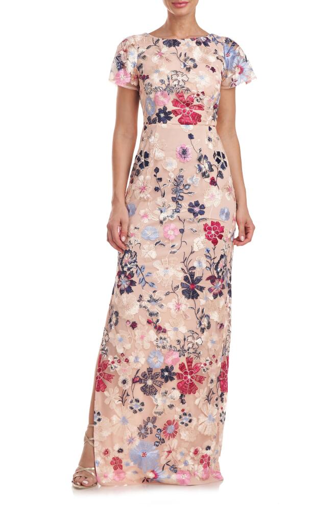 JS Collections Magnolia Floral Embroidery Gown in Rose Gold Multi Cover