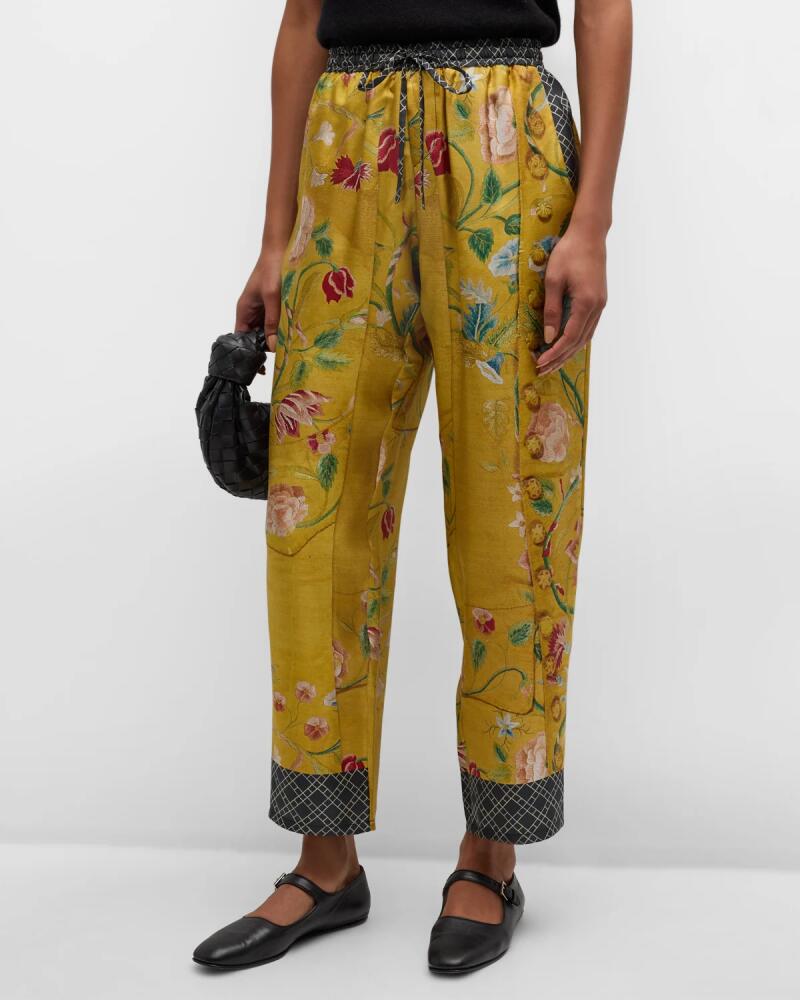 Pierre-Louis Mascia Cropped High-Rise Floral-Print Silk Pants Cover