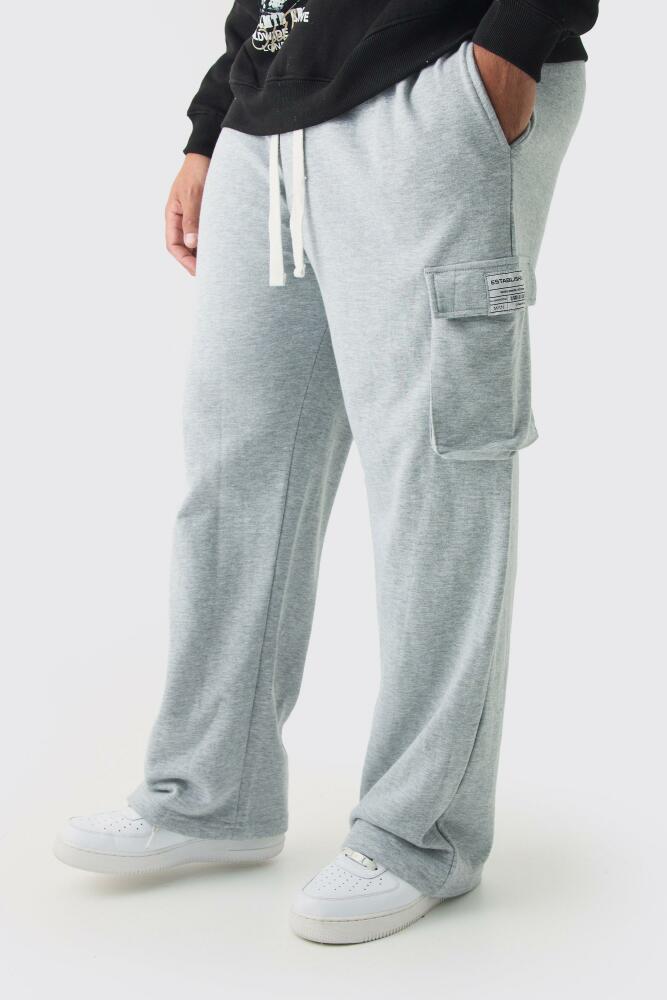 boohoo Mens Plus Woven Tab Relaxed Fit Cargo Sweatpants - Grey Cover