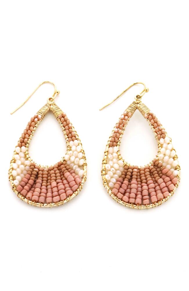 Panacea Beaded Teardrop Earrings in Beige Cover