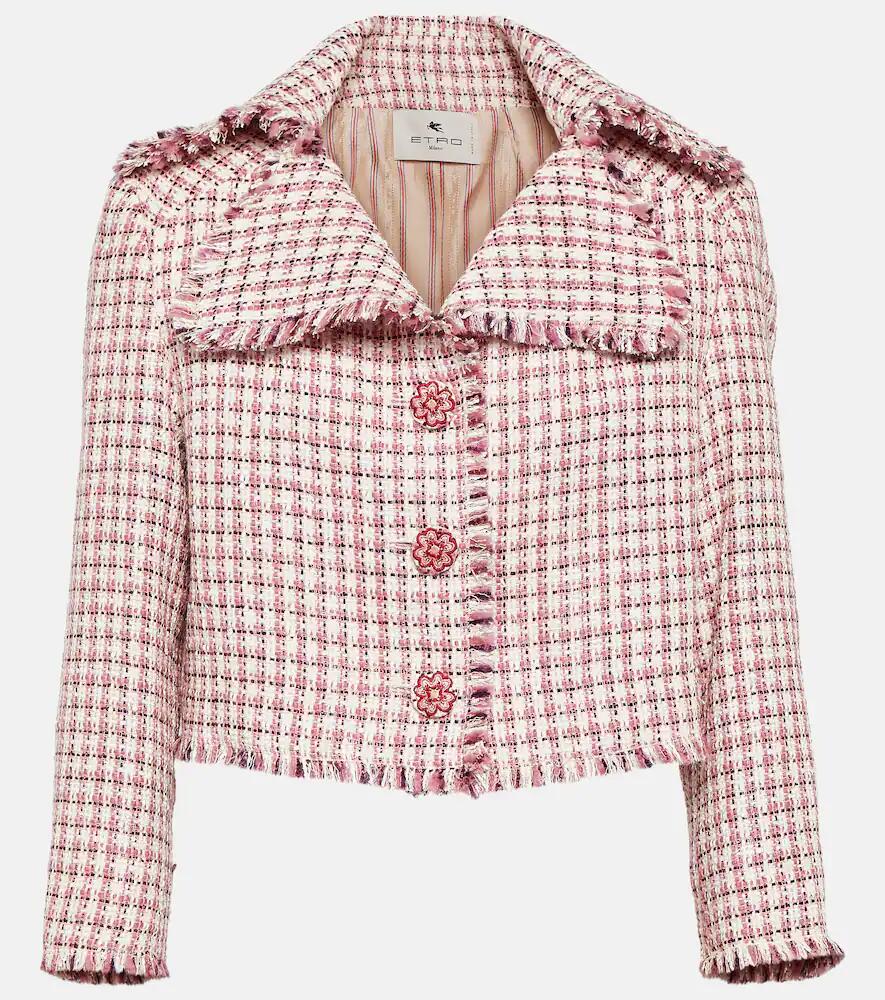 Etro Cropped houndstooth wool-blend jacket Cover