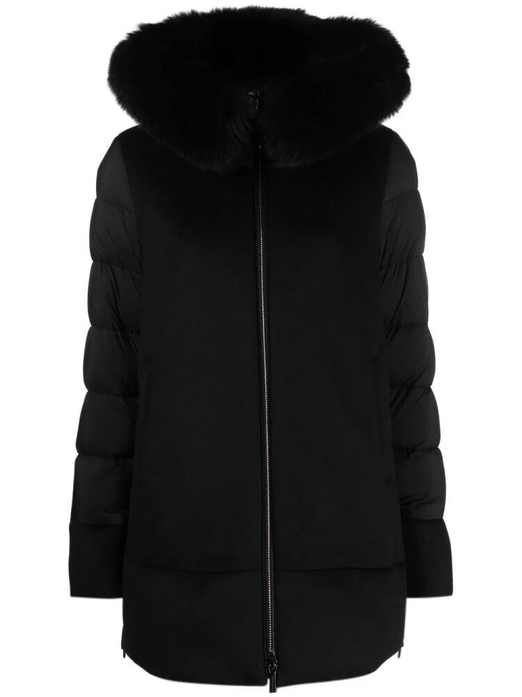 Moorer faux-fur trim puffer jacket - Black Cover