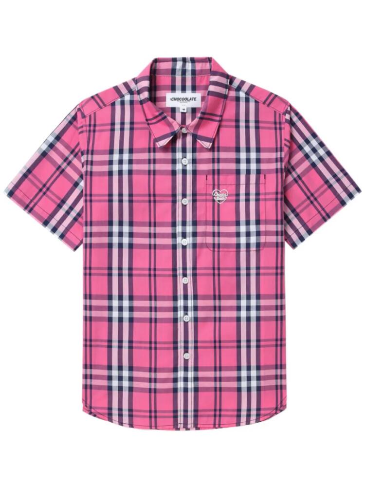 CHOCOOLATE logo-embroidered checked shirt - Pink Cover