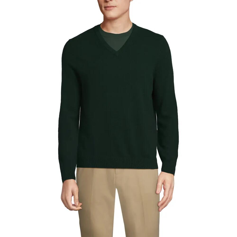 Lands' End Fine Gauge Cashmere V-neck Sweater in Dark Pine Green Cover