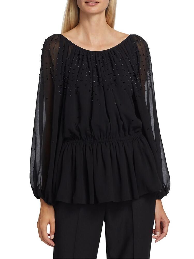 Tahari Women's Blouson-Sleeve Embellished Blouse - Noir Cover