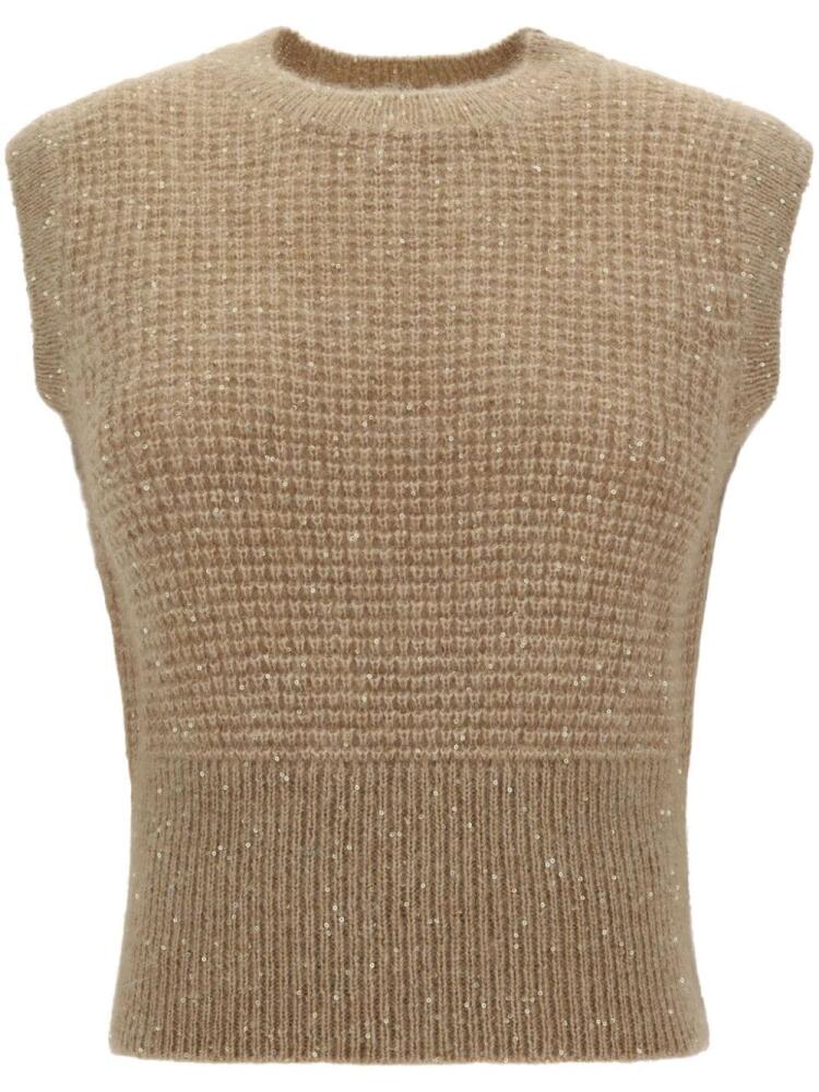 Fabiana Filippi sequinned waffle-knit gilet - Neutrals Cover