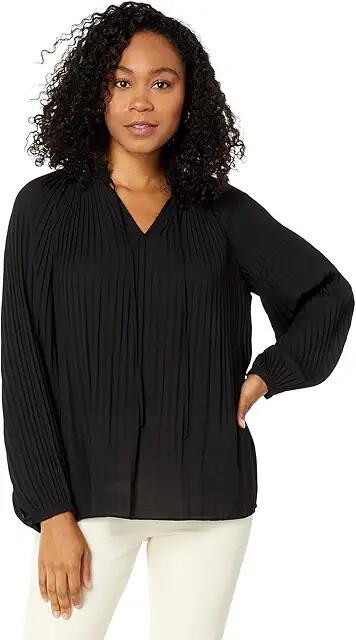 Vince Camuto Pleated Raglan Mock Neck Blouse (Rich Black) Women's Blouse Cover