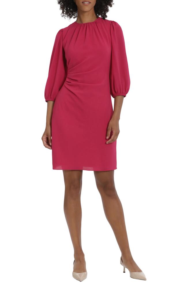 Maggy London Gathered & Pleated Puff Sleeve Sheath Dress in Cherries Jubilee Cover