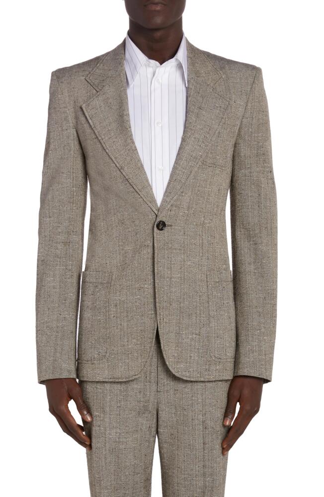 Bottega Veneta Knotted Melange One-Button Suit Jacket in 2515 Brown/White/Blue Cover