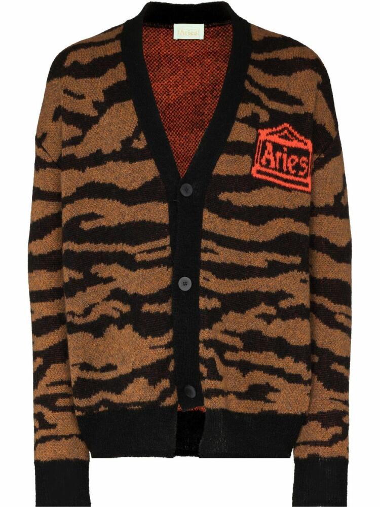 Aries tiger-intarsia button-up cardigan - Brown Cover