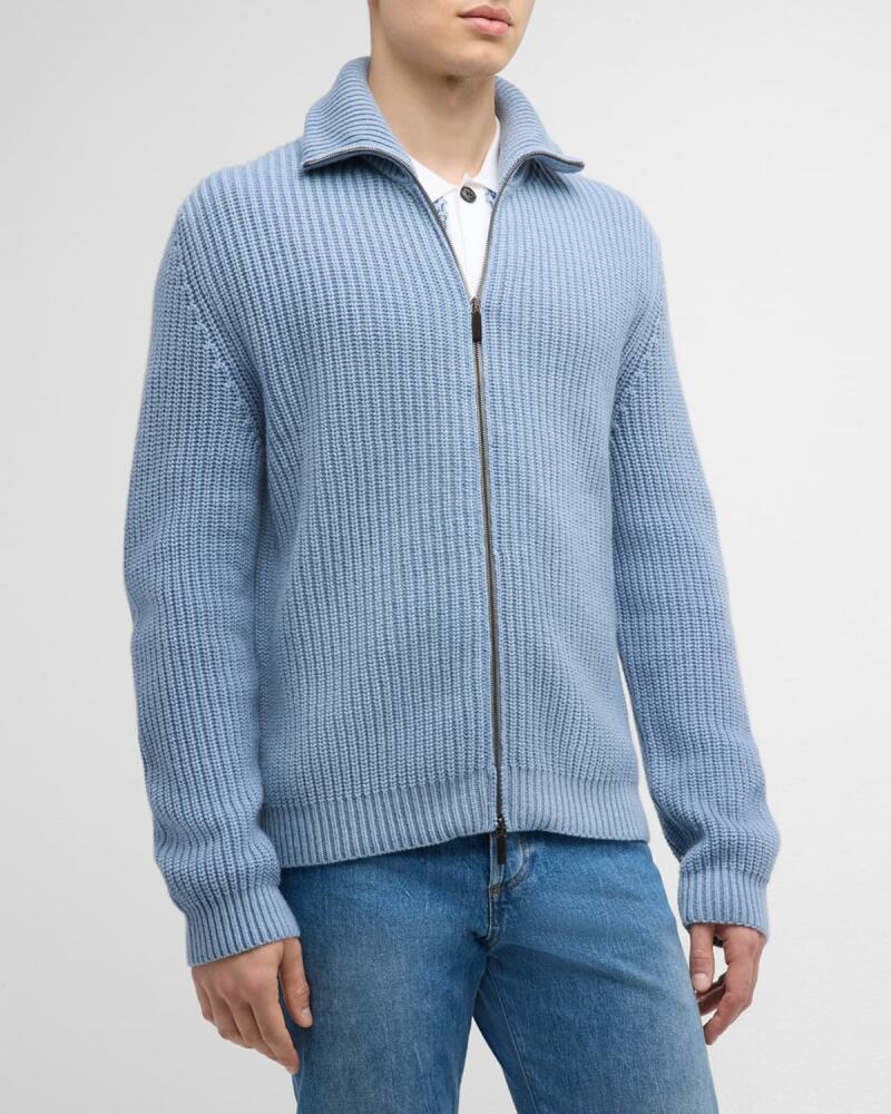 Iris Von Arnim Men's Carino Stonewashed Cashmere Full-Zip Sweater Cover