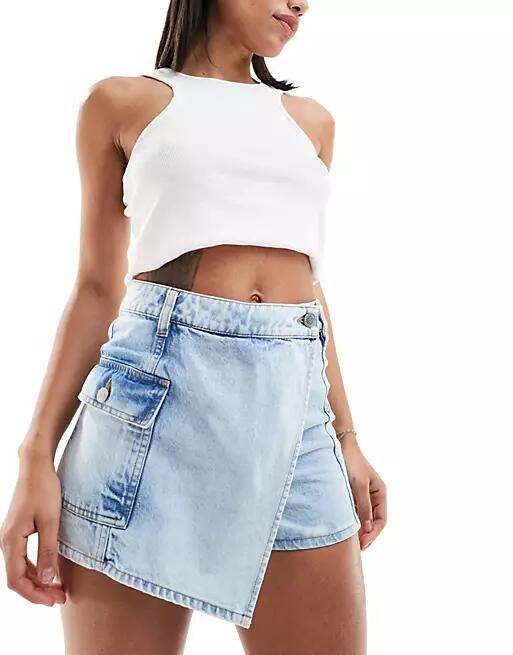 Miss Selfridge wrap over denim skort in mid blue wash Cover