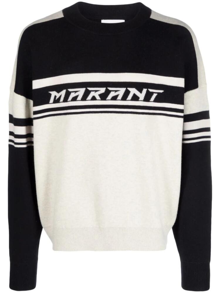 MARANT intarsia knit-logo stripe-detail jumper - Black Cover