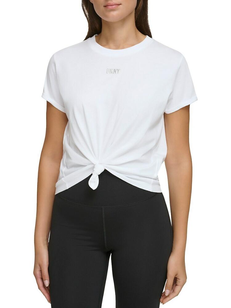 DKNY Women's Metallic Logo Tie Tee - White Cover