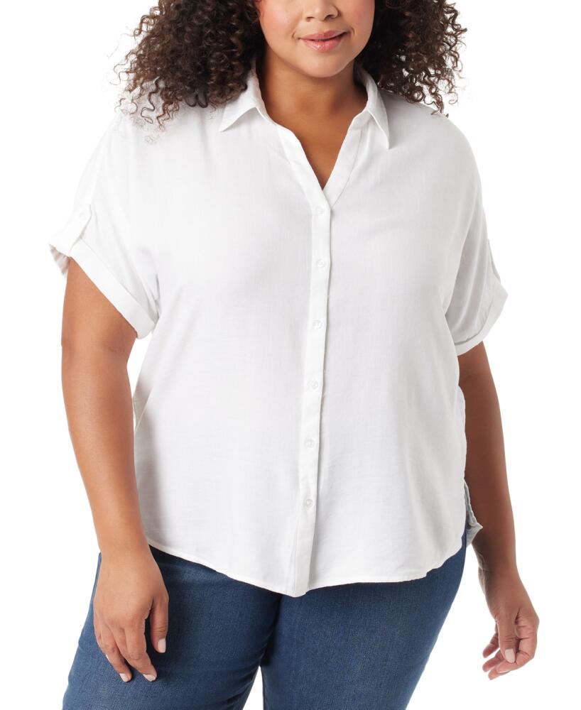 Gloria Vanderbilt Plus Size Demi High-Low Roll-Tab Shirt - Vintage White Cover