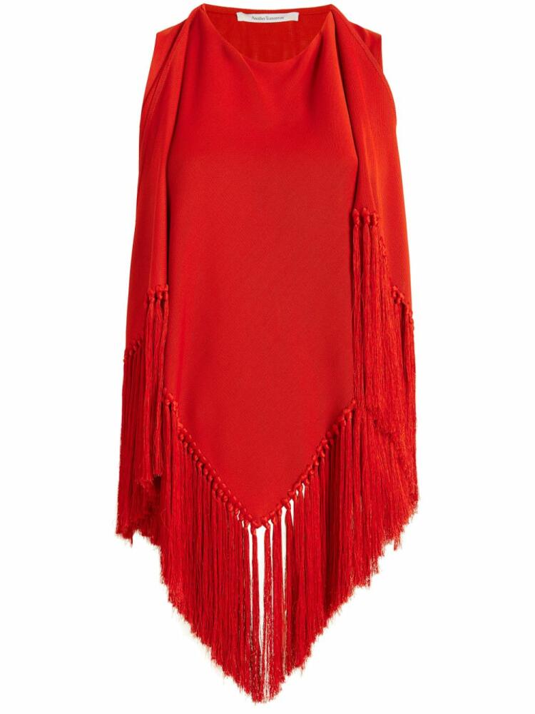 Another Tomorrow fringed scarf-neck blouse - Red Cover