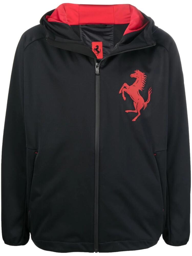 Ferrari logo-print zip-up hooded jacket - Black Cover