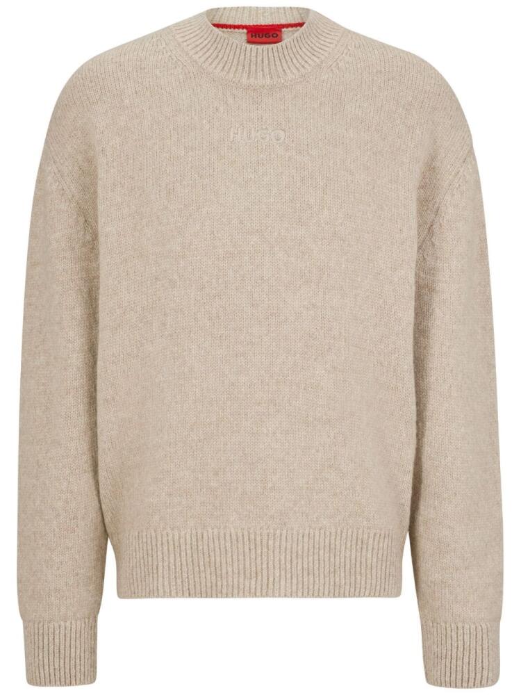 HUGO logo-embroidered crew-neck jumper - Neutrals Cover