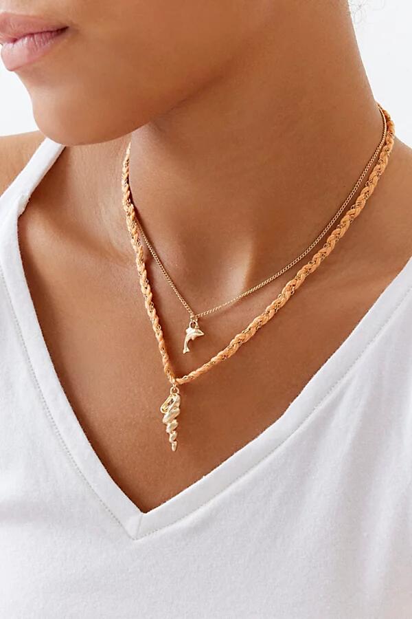 Dylan Shell Charm Layering Necklace in Orange/Gold Seahorse Cover