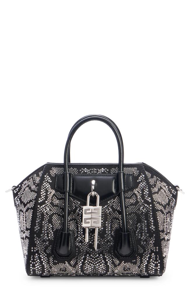 Givenchy Mini Antigona Lock Crystal Embellished Satin Satchel in Black Cover