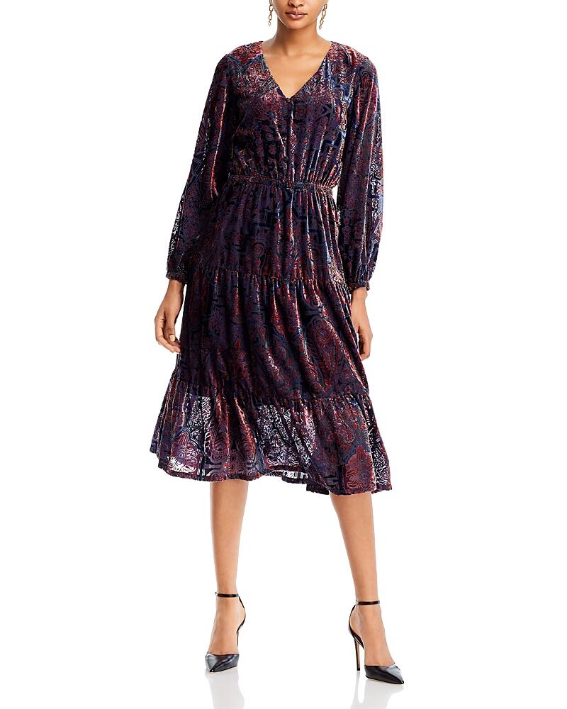 T Tahari Paisley Burnout Velvet Midi Dress Cover