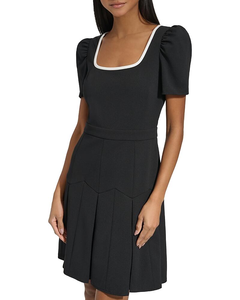 Karl Lagerfeld Paris Contrast Trim Puff Sleeve Pleated Dress Cover