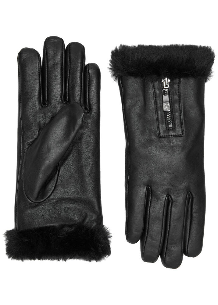 Dents Yasmin Faux Fur-trimmed Leather Gloves - Black Cover