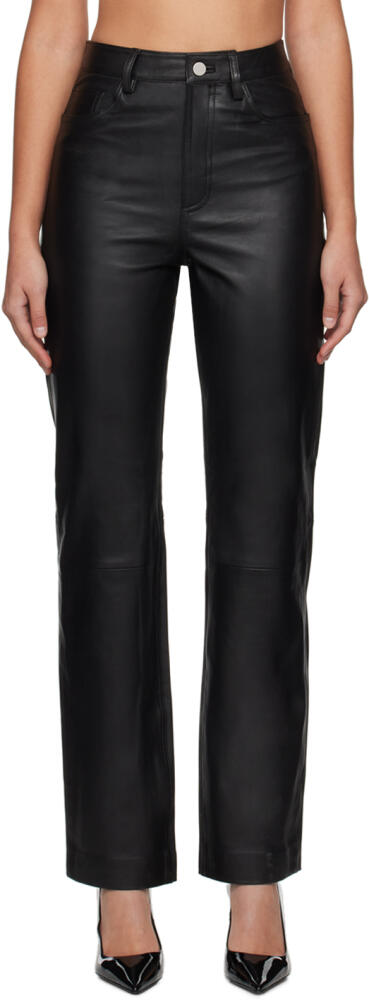 REMAIN Birger Christensen Black Straight Leather Pants Cover