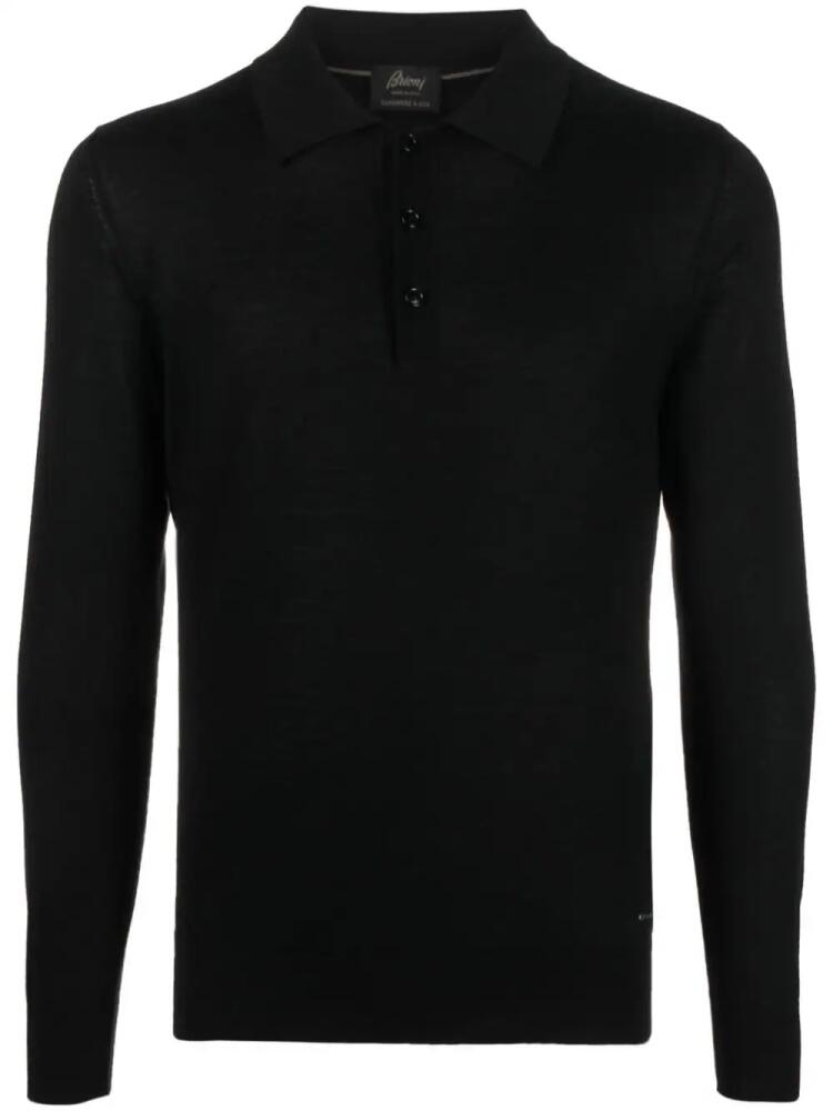 Brioni long-sleeve cashmere-blend polo shirt - Black Cover