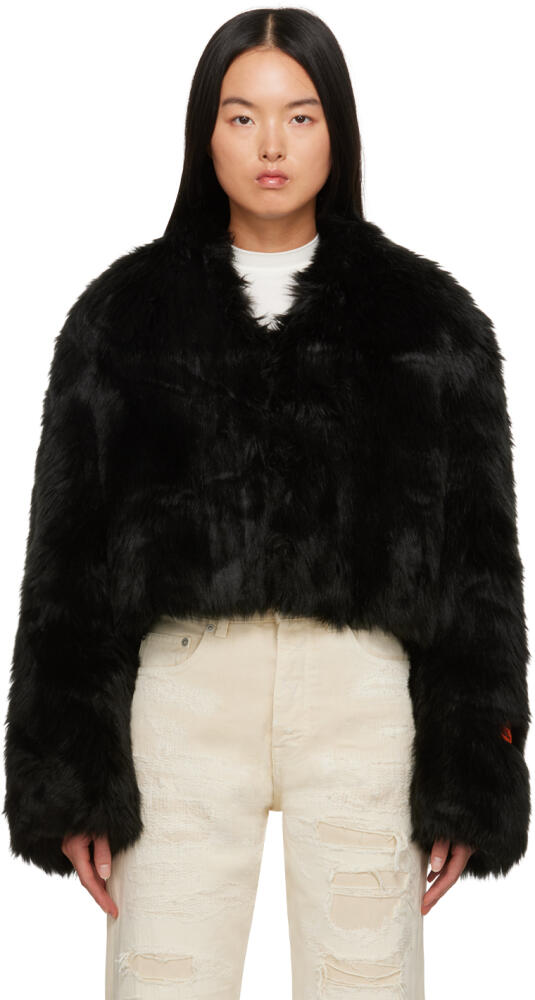 Heron Preston Black Hook-Eye Faux-Fur Jacket Cover