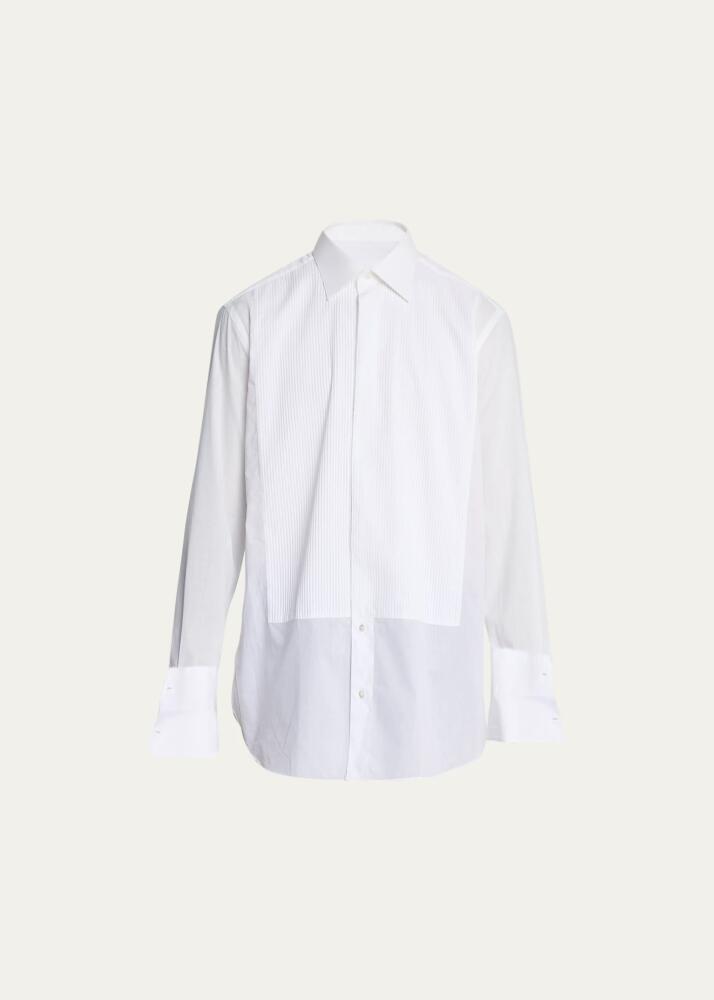 Brioni Pleated Poplin French-Cuff Dress Shirt Cover