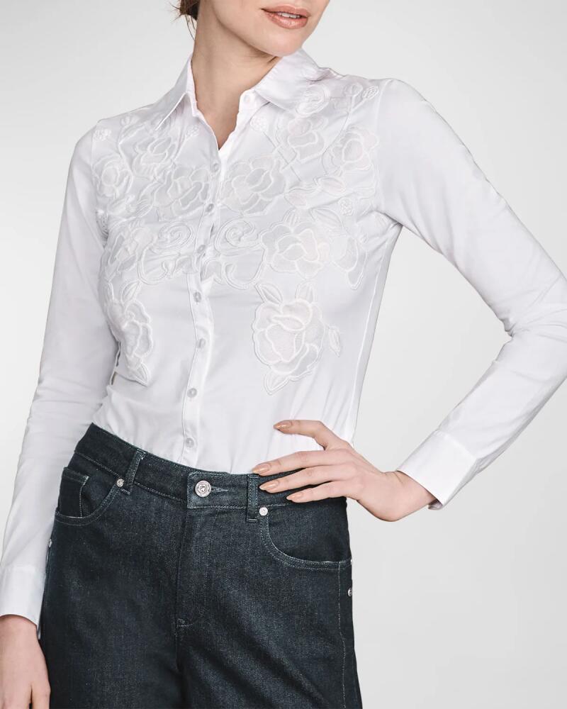 Anne Fontaine Vianey Floral Applique Button-Down Top Cover