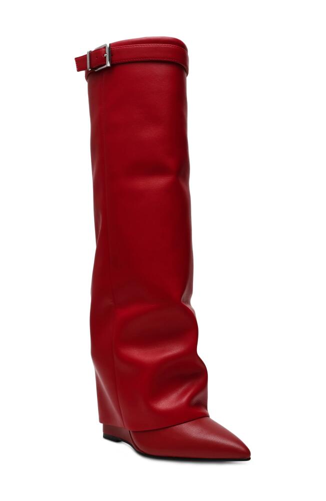 Steve Madden Corenne Foldover Shaft Pointed Toe Knee High Boot in Red Leather Cover