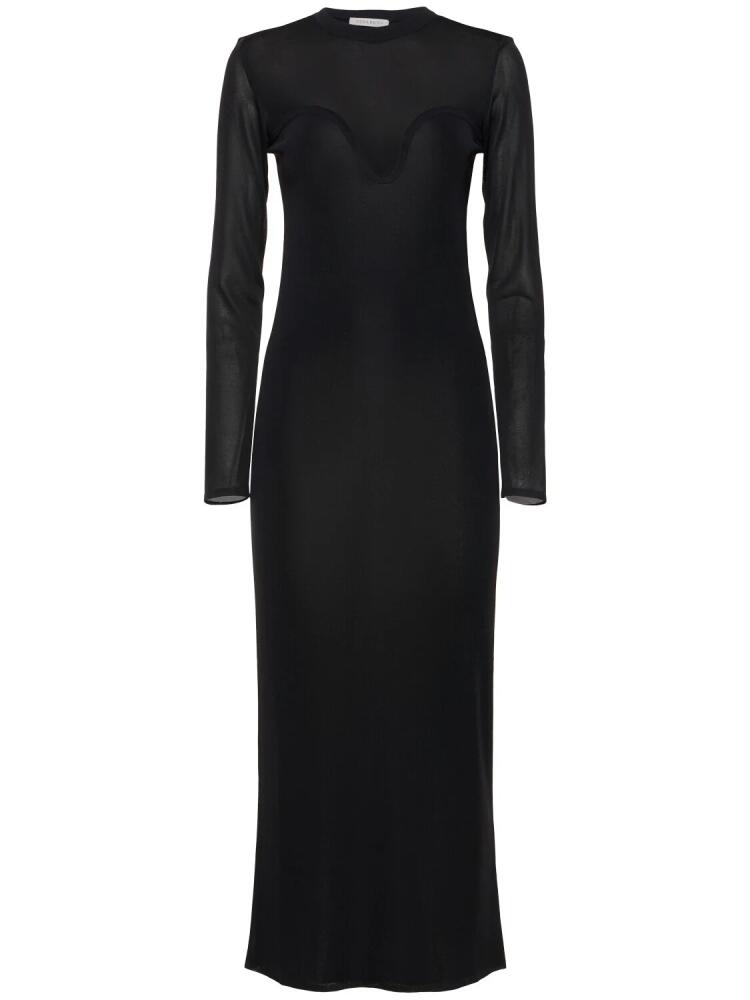 NINA RICCI Sheer Knit Long Sleeve Midi Dress Cover