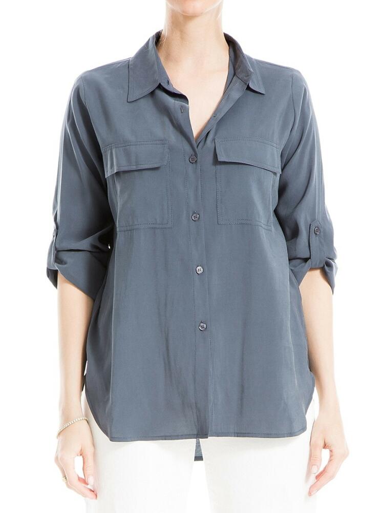 Max Studio Women's Tab Sleeve Shirt - Ombre Blue Cover