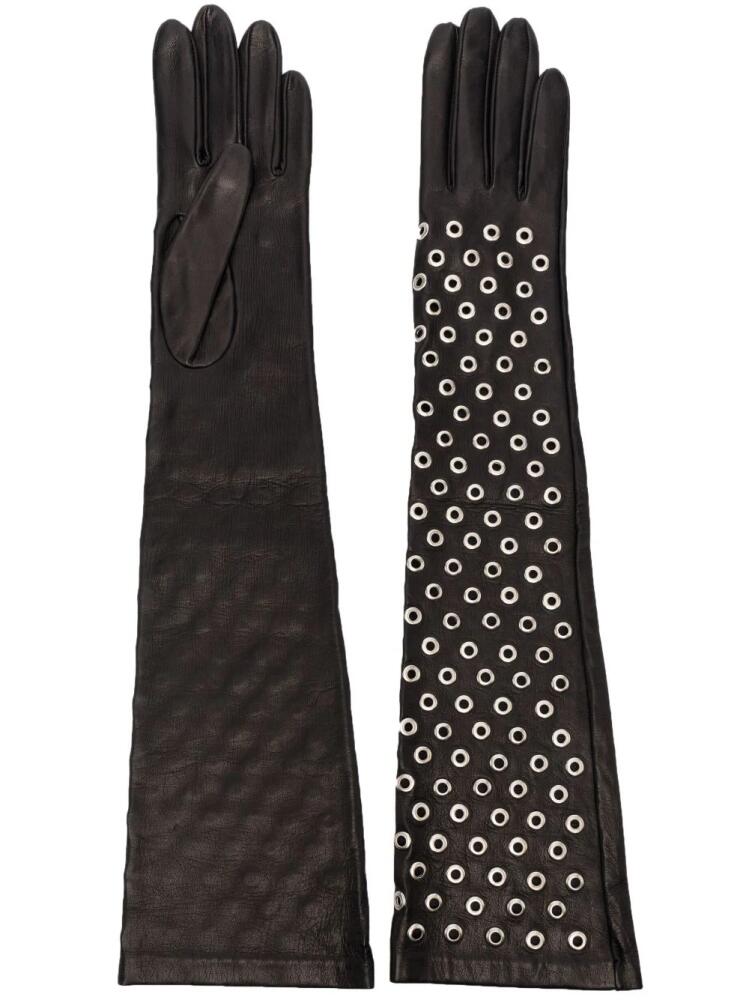 Manokhi eyelet-detail leather gloves - Black Cover